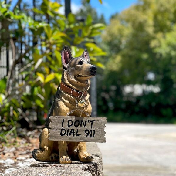 I Don't Dial 911 German Shepherd Guard Dog Warning Statue - Picture 4 of 10